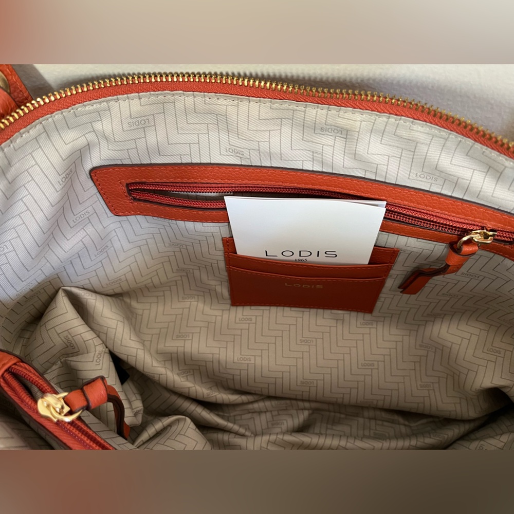 New Lodis Texas leather Amanda 100% leather oversized work tote purse. Orange - Picture 6 of 16